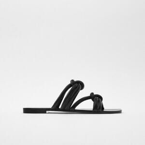 Zara Woman’s Black Tube Leather Flat Sandals size 6 NWT